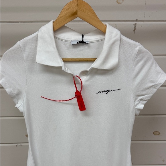 MSGM Piquet Cotton Flared Polo Dress White with Embroidered Logo NWT Kids 14 - Picture 2 of 9